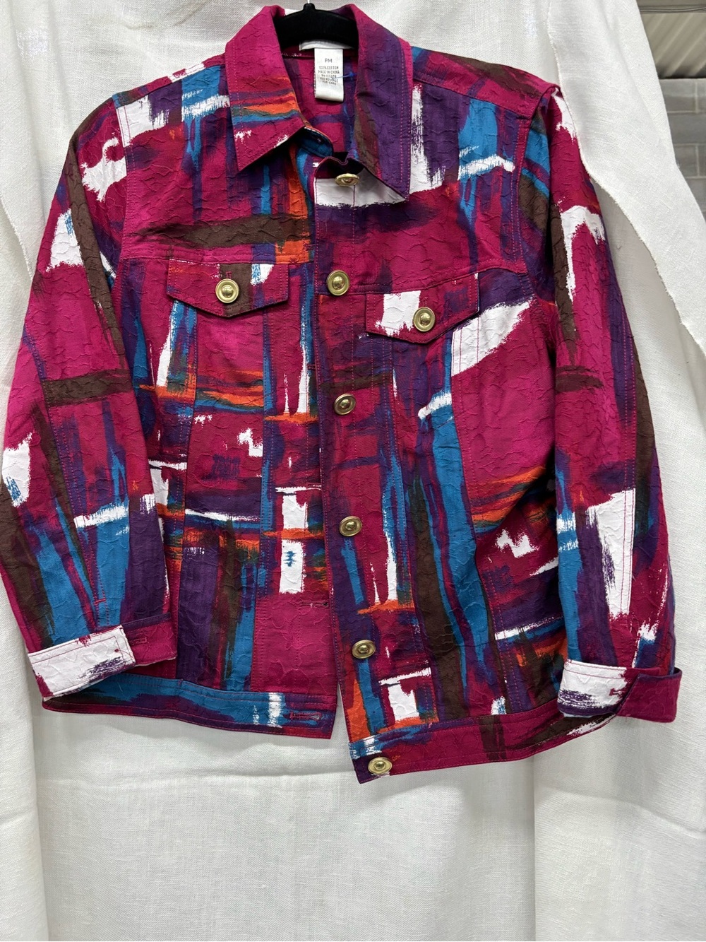 Bold Magenta Abstract Print Shirt Jacket